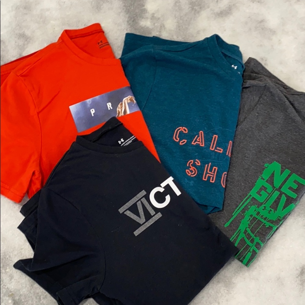 Lot (4) Boys Under Armour Shirts Large